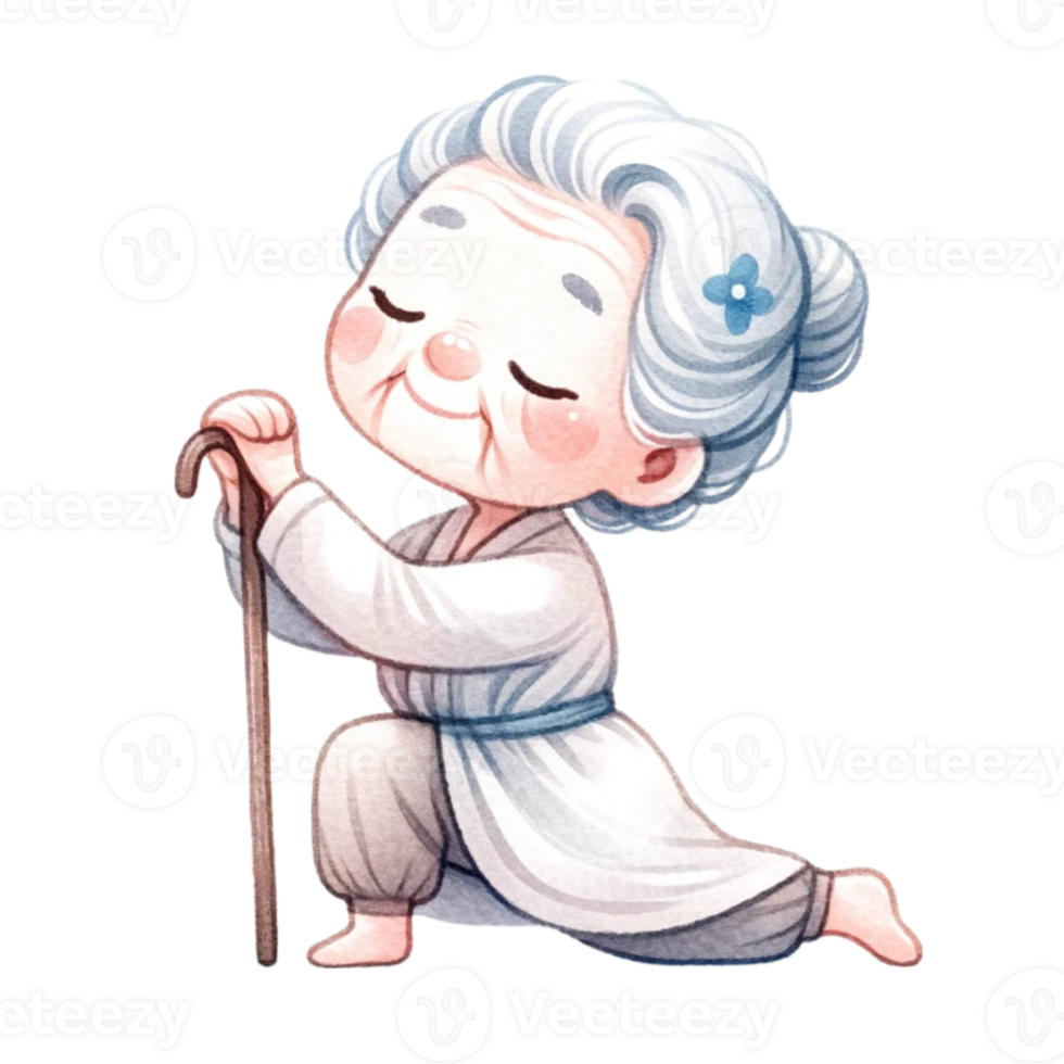 Grandma in Yoga Clipart Perfect for crafting, card making, or enhancing your blog posts, this digital download features adorable illustrations of a grandmother in various yoga poses. png