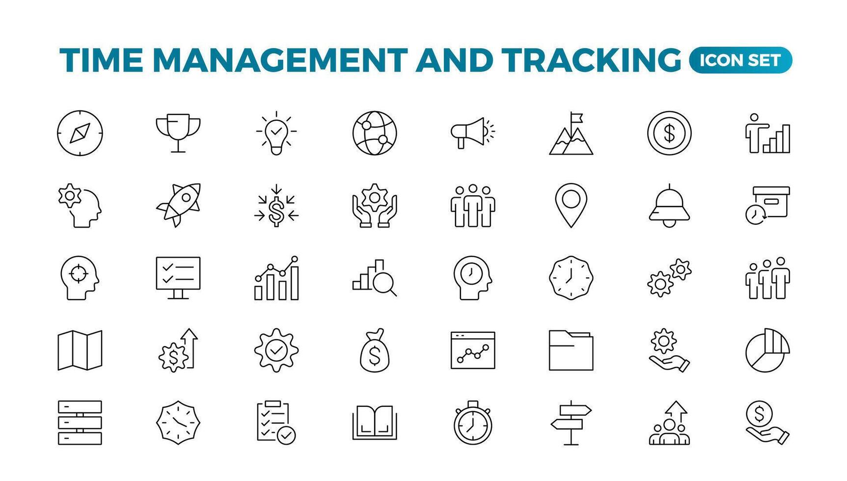 Business and management line icons set. Management icon collection. Project management icon collection. Time management and planning concept. Outline icon set. vector
