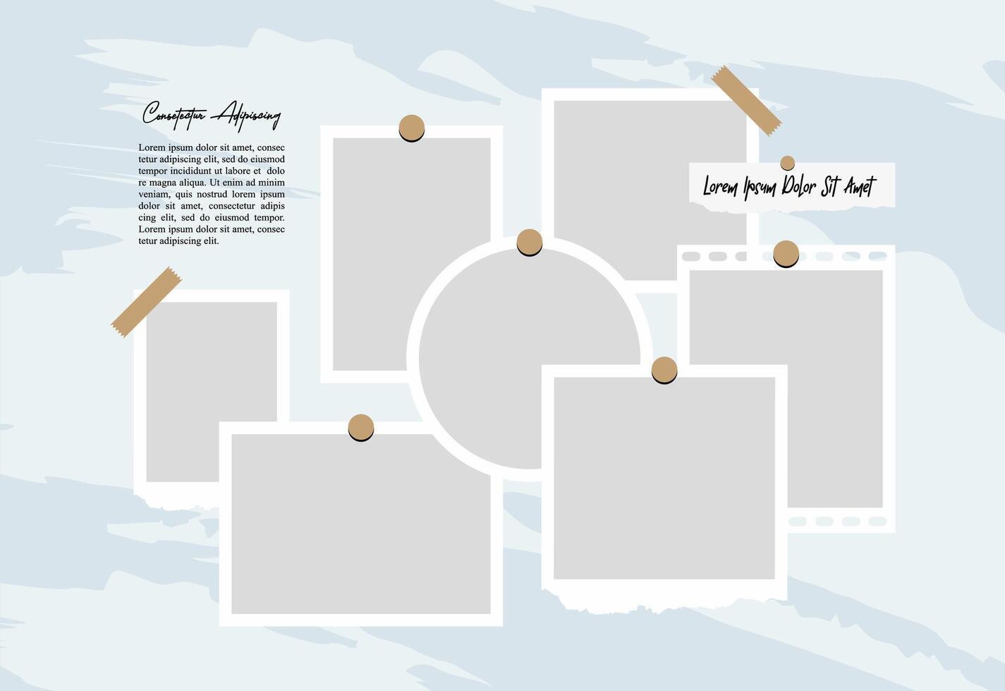 Pictures or photos frame collage. comics page grid layout abstract photo frames and digital photo wall template vector