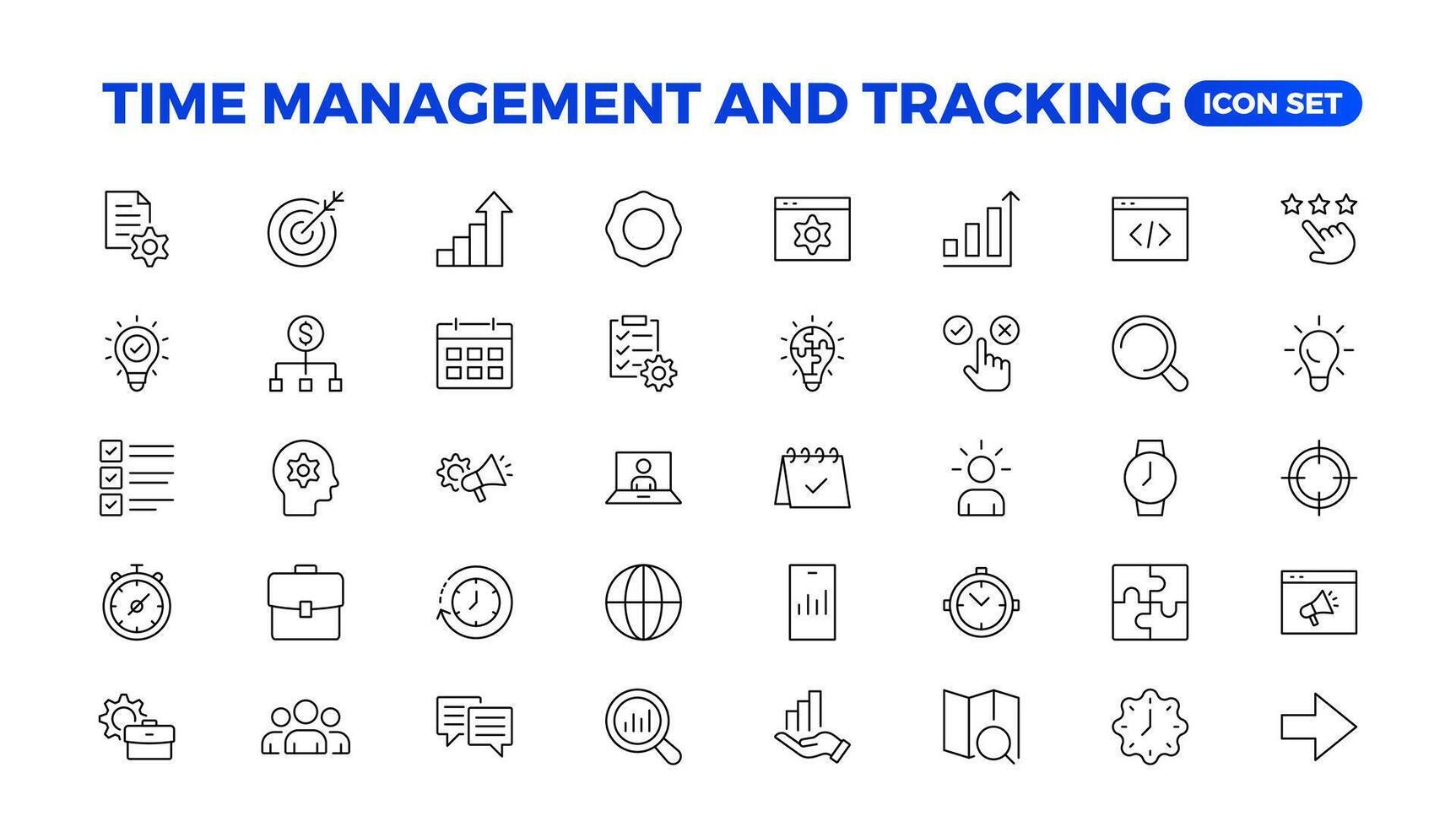 Business and management line icons set. Management icon collection. Project management icon collection. Time management and planning concept. Outline icon set. vector