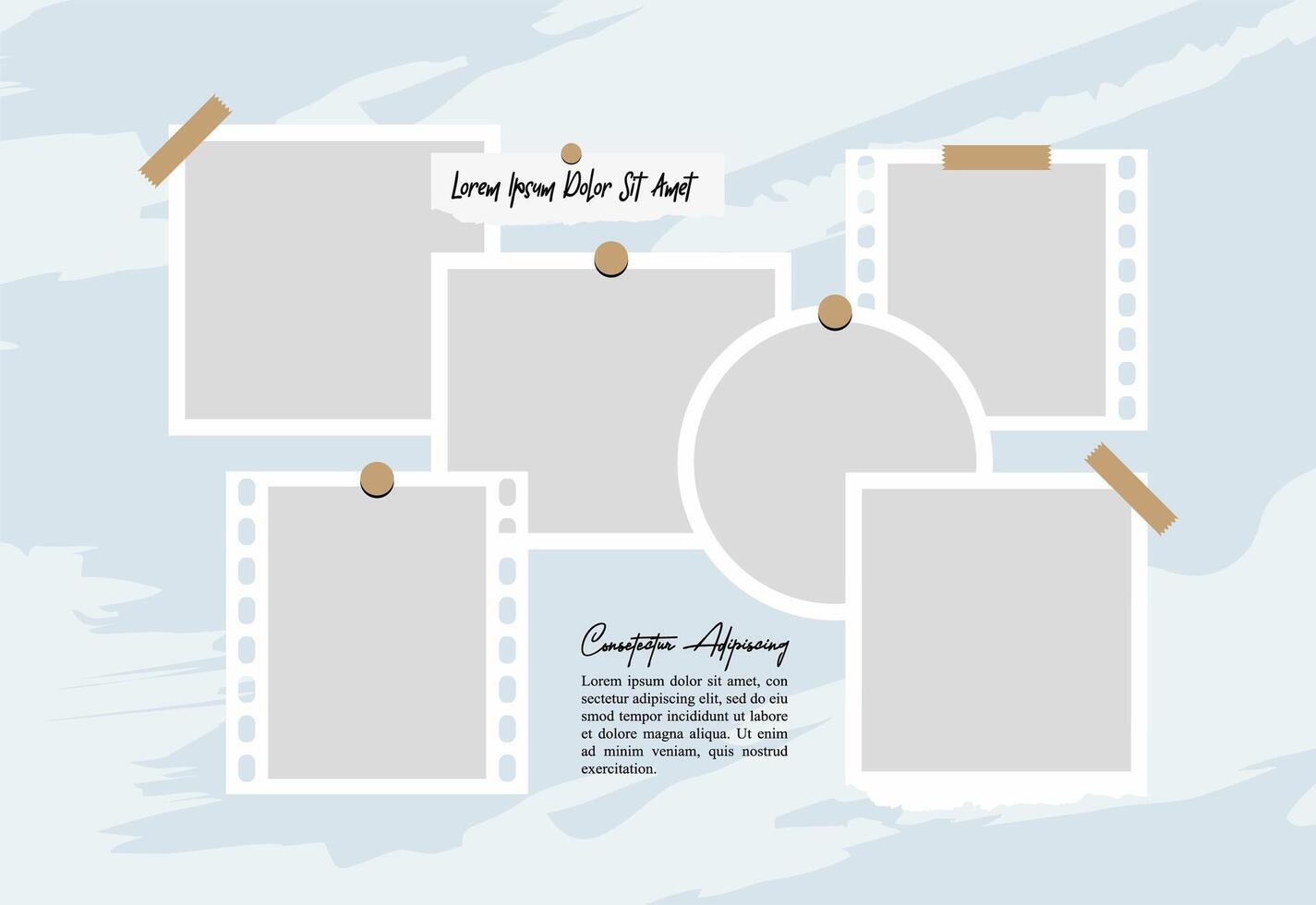 Pictures or photos frame collage. comics page grid layout abstract photo frames and digital photo wall template vector