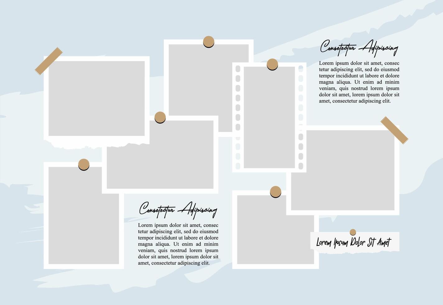 Pictures or photos frame collage. comics page grid layout abstract photo frames and digital photo wall template vector