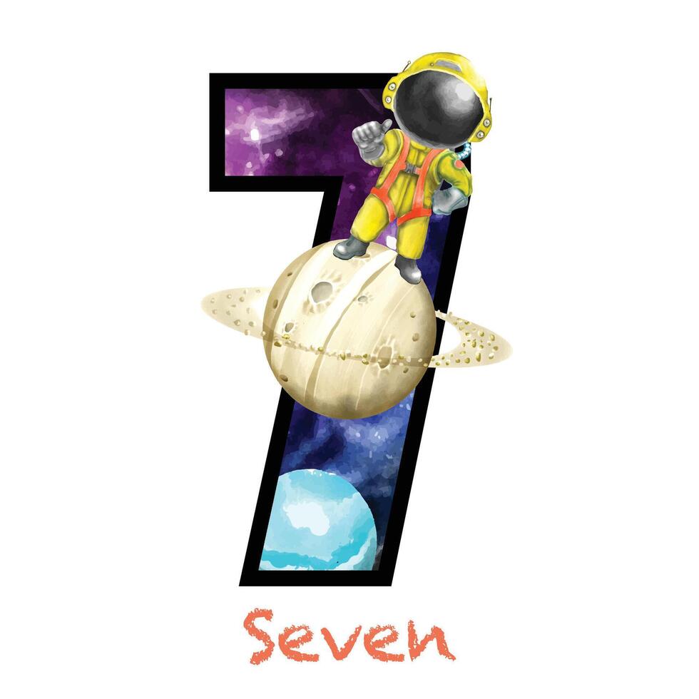 cute astronaut boy watercolor illustration numeric isolated vector