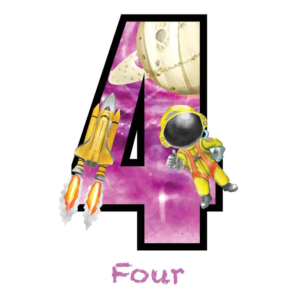 cute astronaut boy watercolor illustration numeric isolated vector