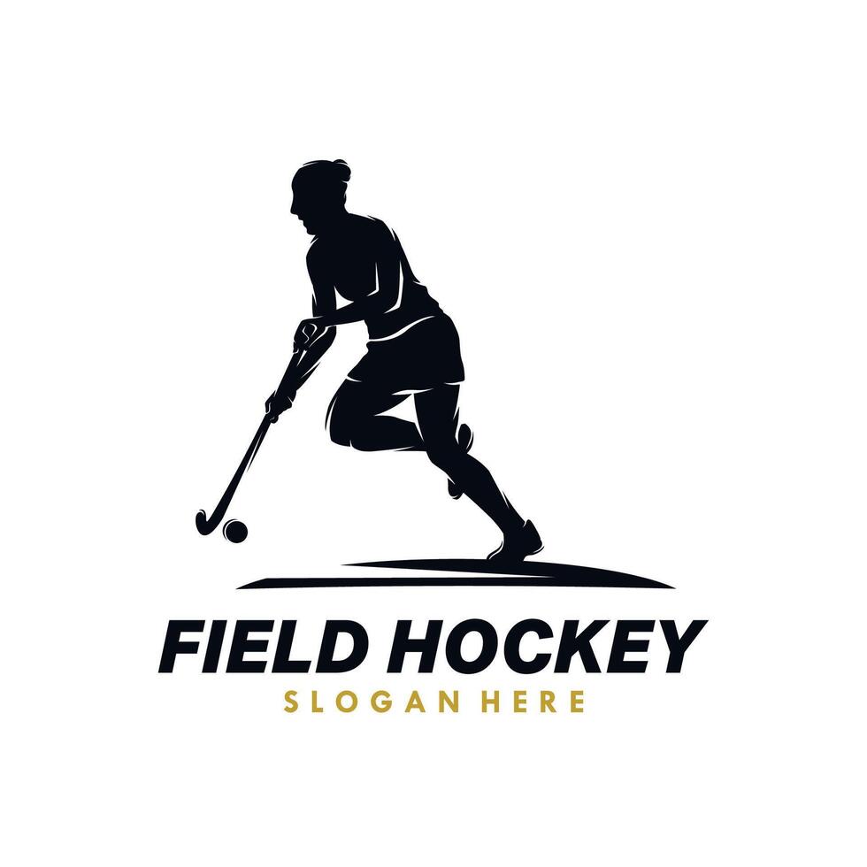 Woman Field Hockey Silhouette logo design template vector