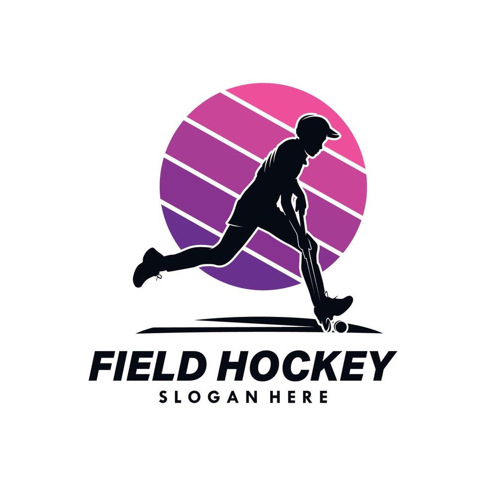 Man Field Hockey Silhouette logo design template vector