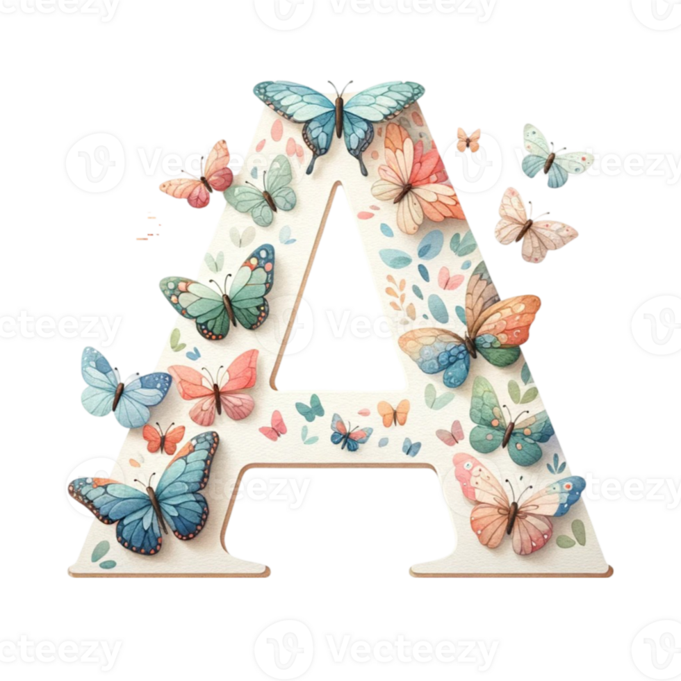 Watercolor Butterfly Alphabet Clipart Our Watercolor Butterfly Alphabet Clipart is a meticulously crafted digital collection that brings the elegance of butterflies right to your fingertips png