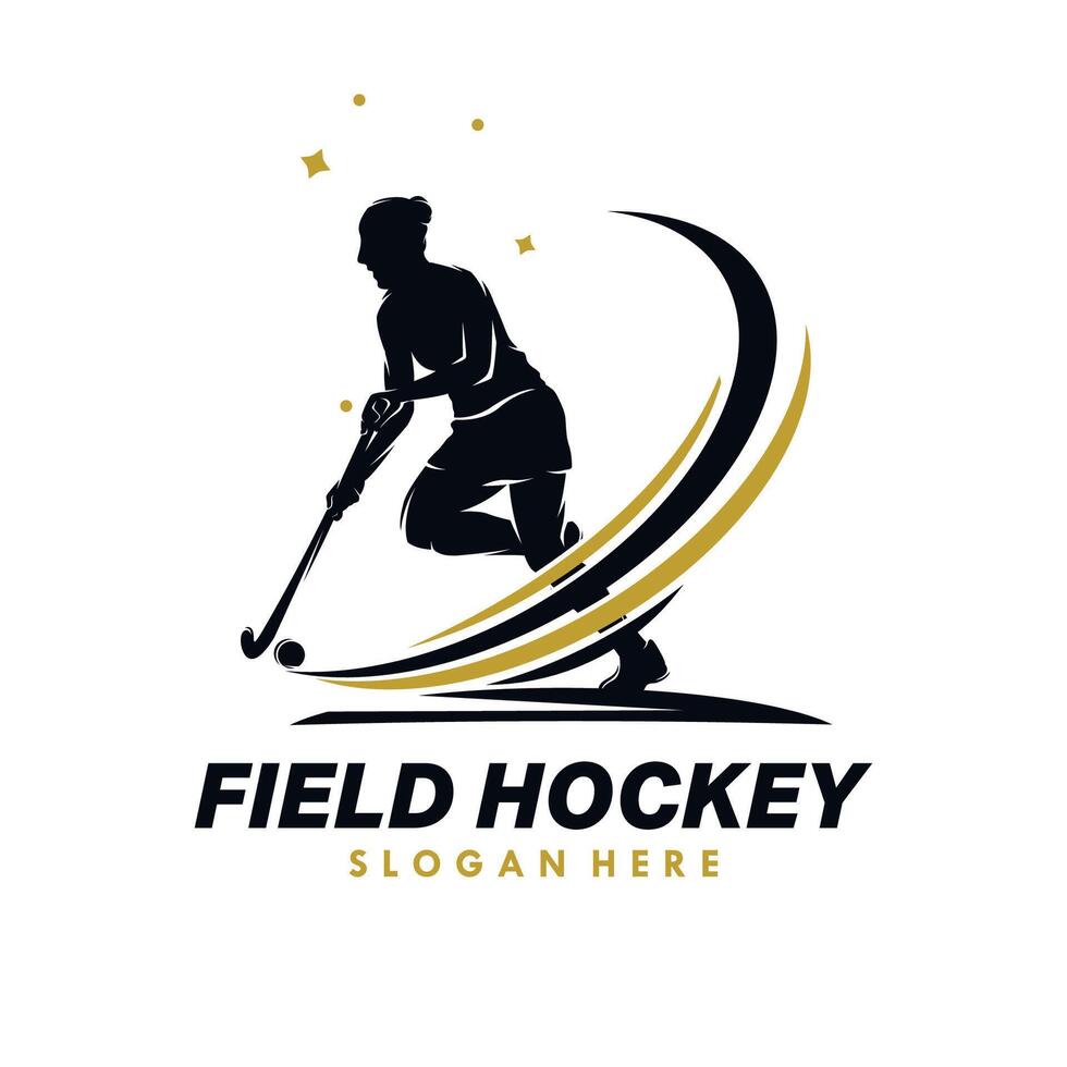 Woman Field Hockey Silhouette logo design template vector