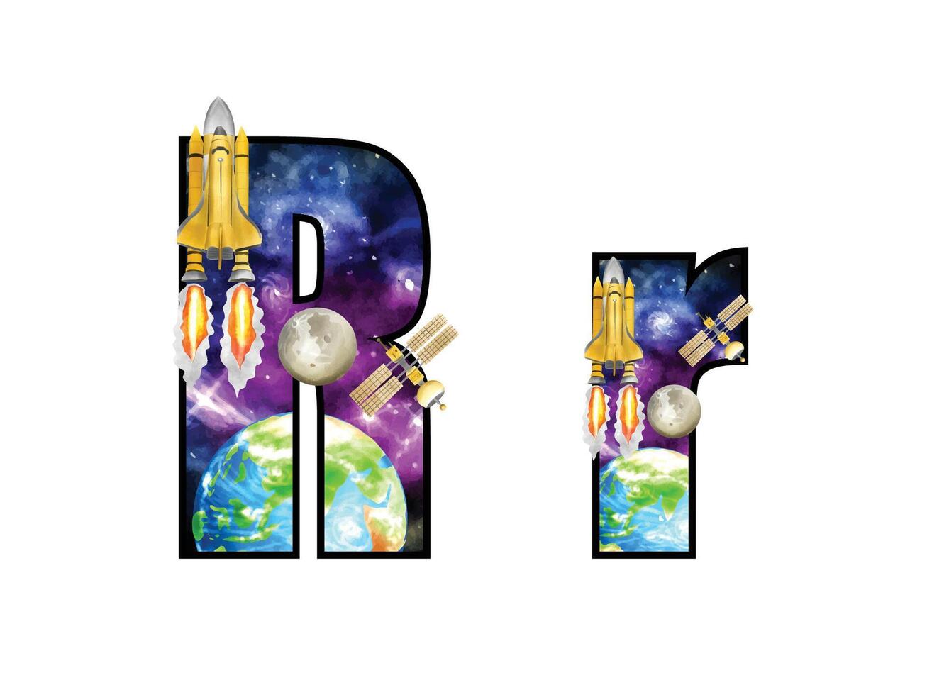 cute astronaut boy watercolor illustration isolated alphabet vector