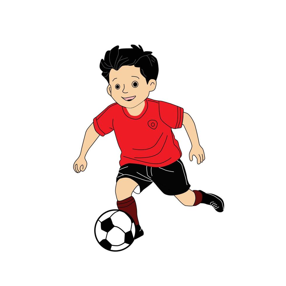 niño jugando con fútbol pelota vector