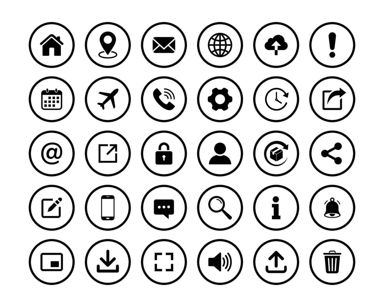Web contact and communication icon. Contact information icons. Linear and round. vector