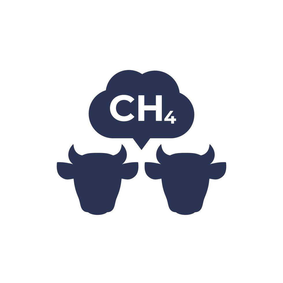 methane emissions icon with cattle on white vector
