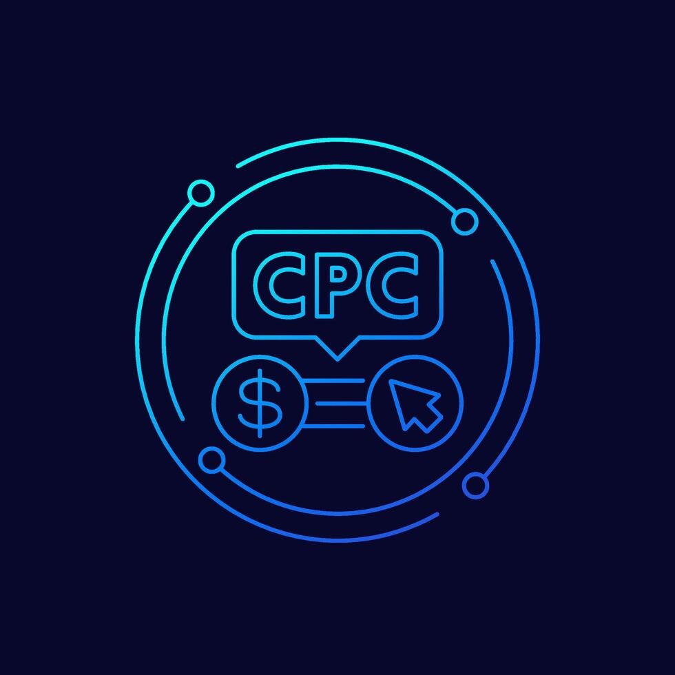 CPC icon, cost per click linear design vector