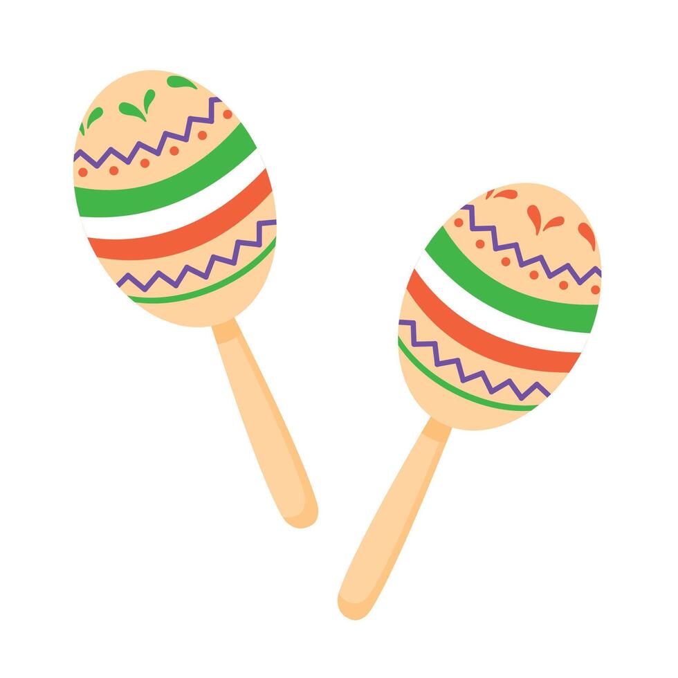 Mexican music maracas, traditions of Latin America, Revolution and Independence of Mexico. Mexican traditional musical instrument with a pattern isolated on a white background. vector