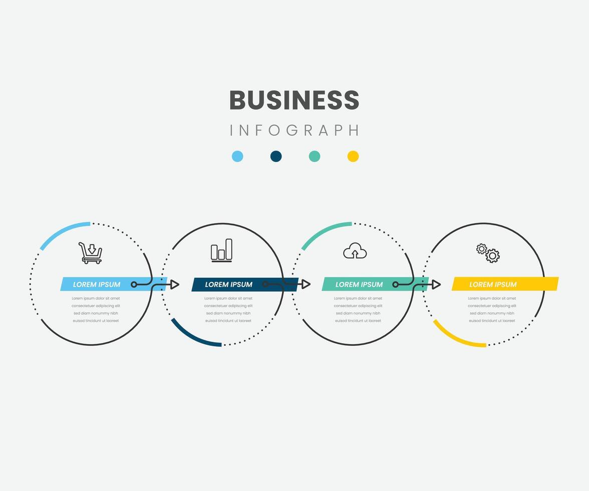Minimal Business Infographics pro template. Timeline with 4 steps, options and marketing icons .Linear infographic with four circle conected elements. vector