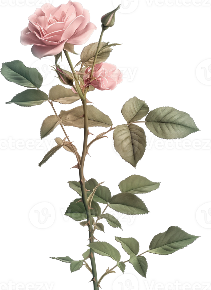 Blossom - Climbing Pink rose With Leaves on a Transparent Background png