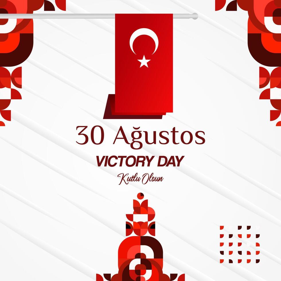 Turkey Victory Day square banner in modern geometric style with red monochrome color. Turkish National Day greeting card template illustration on August 30. Happy Victory Day Turkey vector