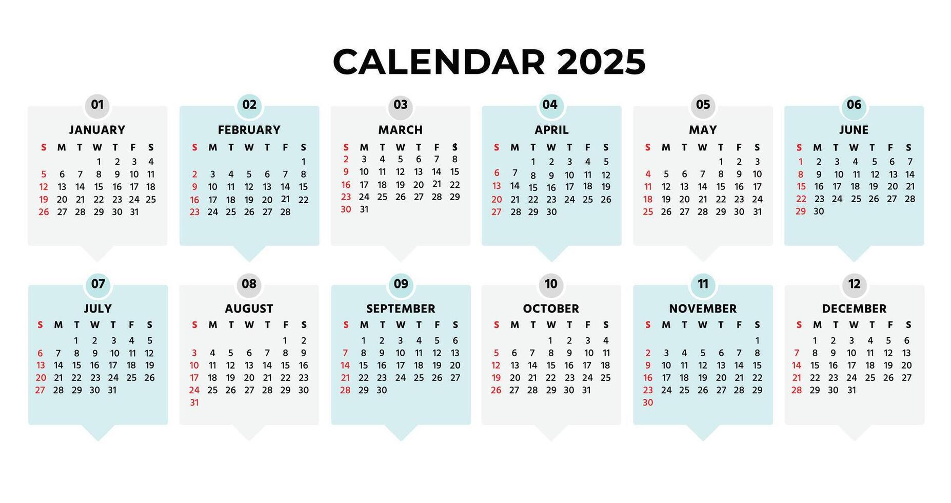 Full calendar 2025 vector