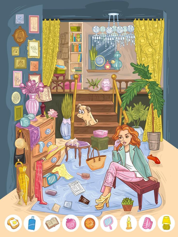 Girl in hall before leaving the house vector