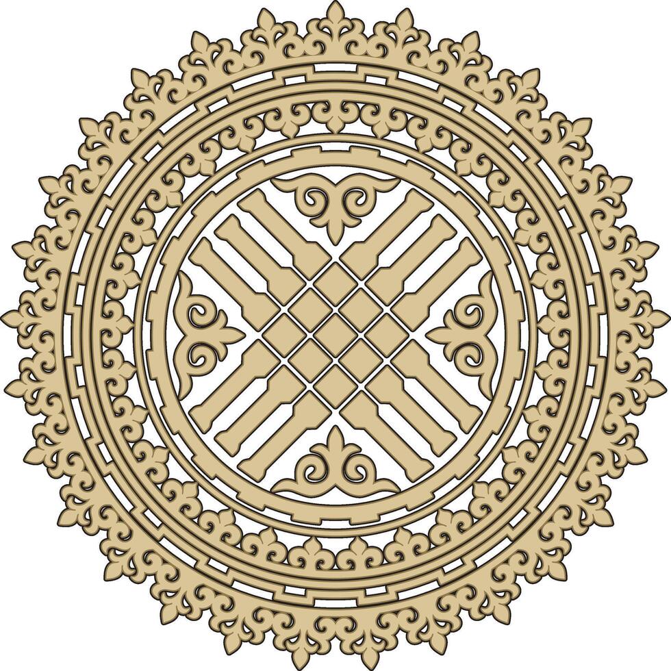 round Kazakh national ornament, shanyrak. Patterns of nomadic peoples of the great steppe, Asia, Kyrgyz, Kalmyks, Buryats, Mongols. vector