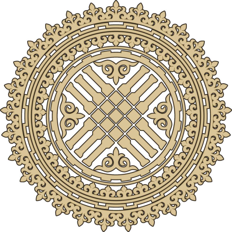 round Kazakh national ornament, shanyrak. Patterns of nomadic peoples of the great steppe, Asia, Kyrgyz, Kalmyks, Buryats, Mongols. vector