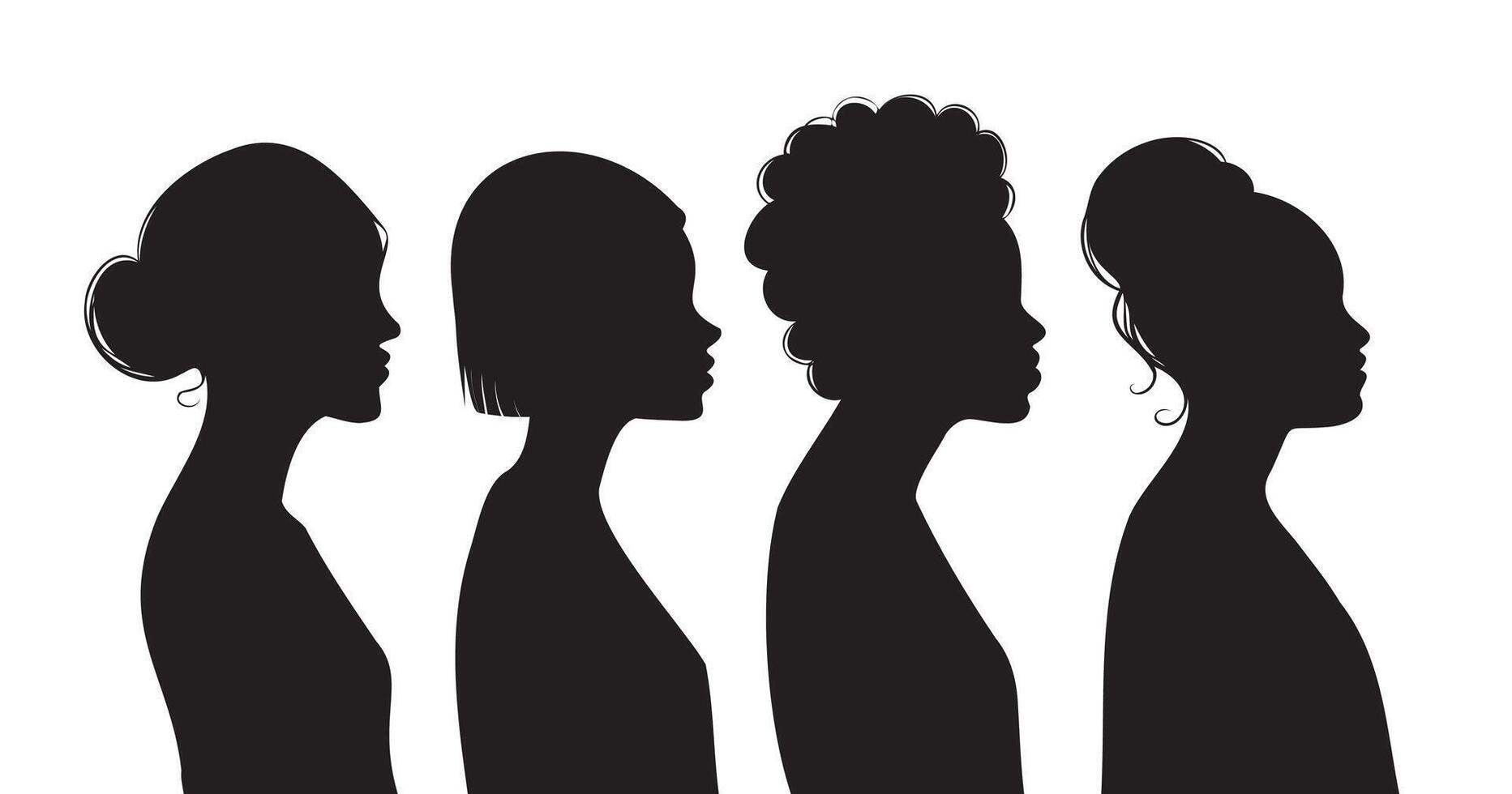 negro hembra siluetas con diferente peinados y formas mujer en perfil en un blanco antecedentes vector