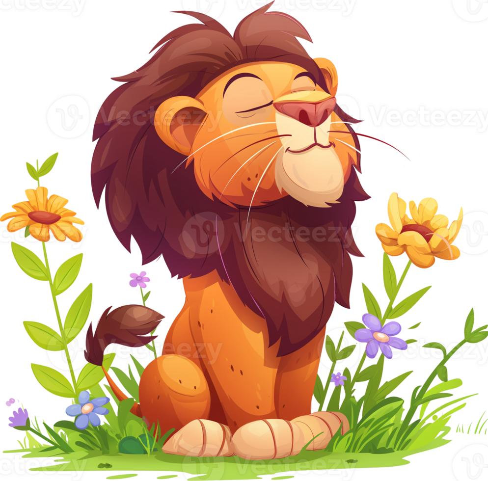 A gardener lion with a garden illustration png