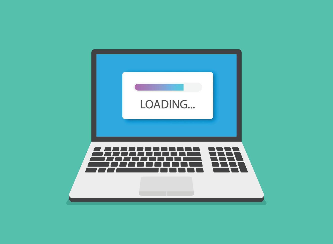 Laptop loading process icon in flat style. Software update illustration on isolated background. Updating sign business concept. vector