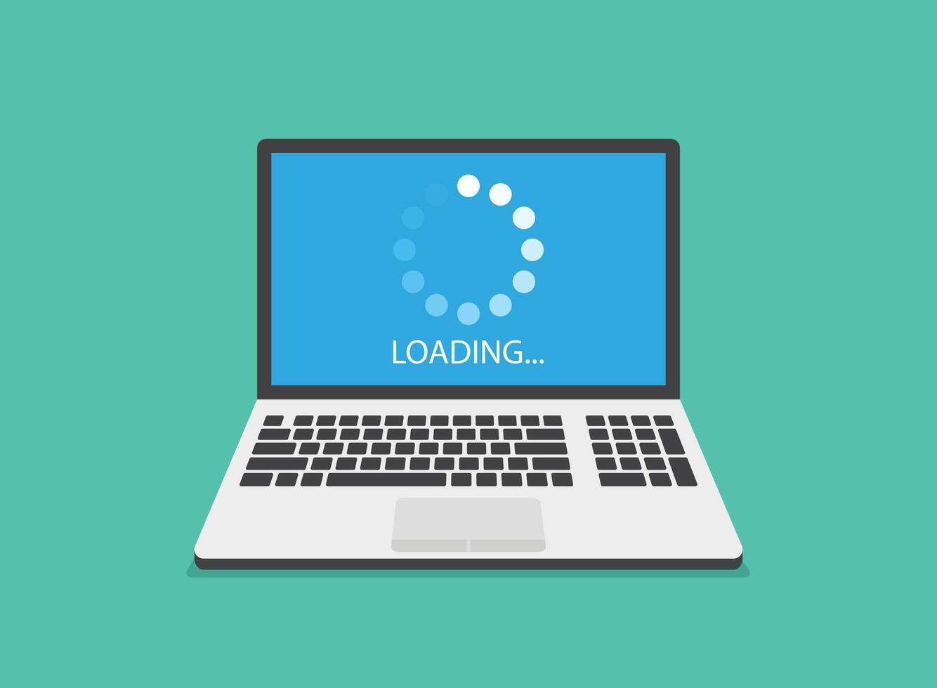 Laptop loading process icon in flat style. Software update illustration on isolated background. Updating sign business concept. vector