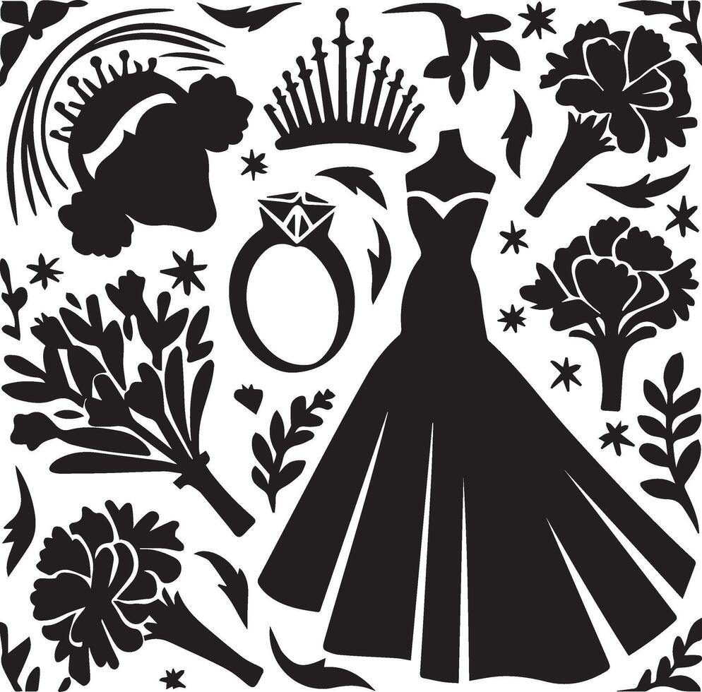 wedding accessories silhouette design vector
