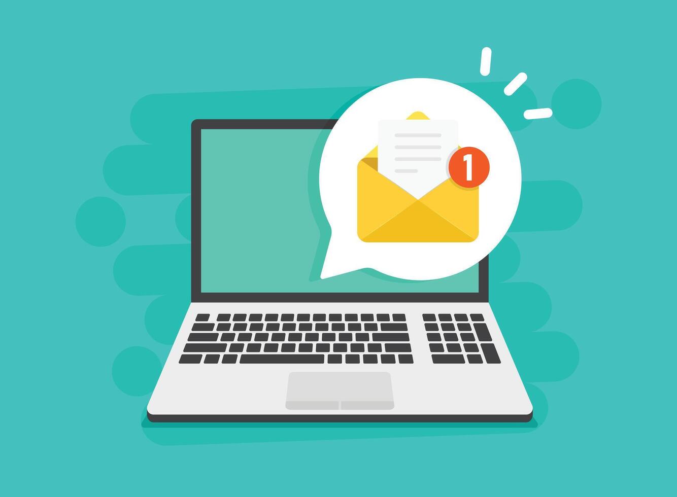 Laptop with envelope icon in flat style. Computer illustration on isolated background. Email notification sign business concept. vector