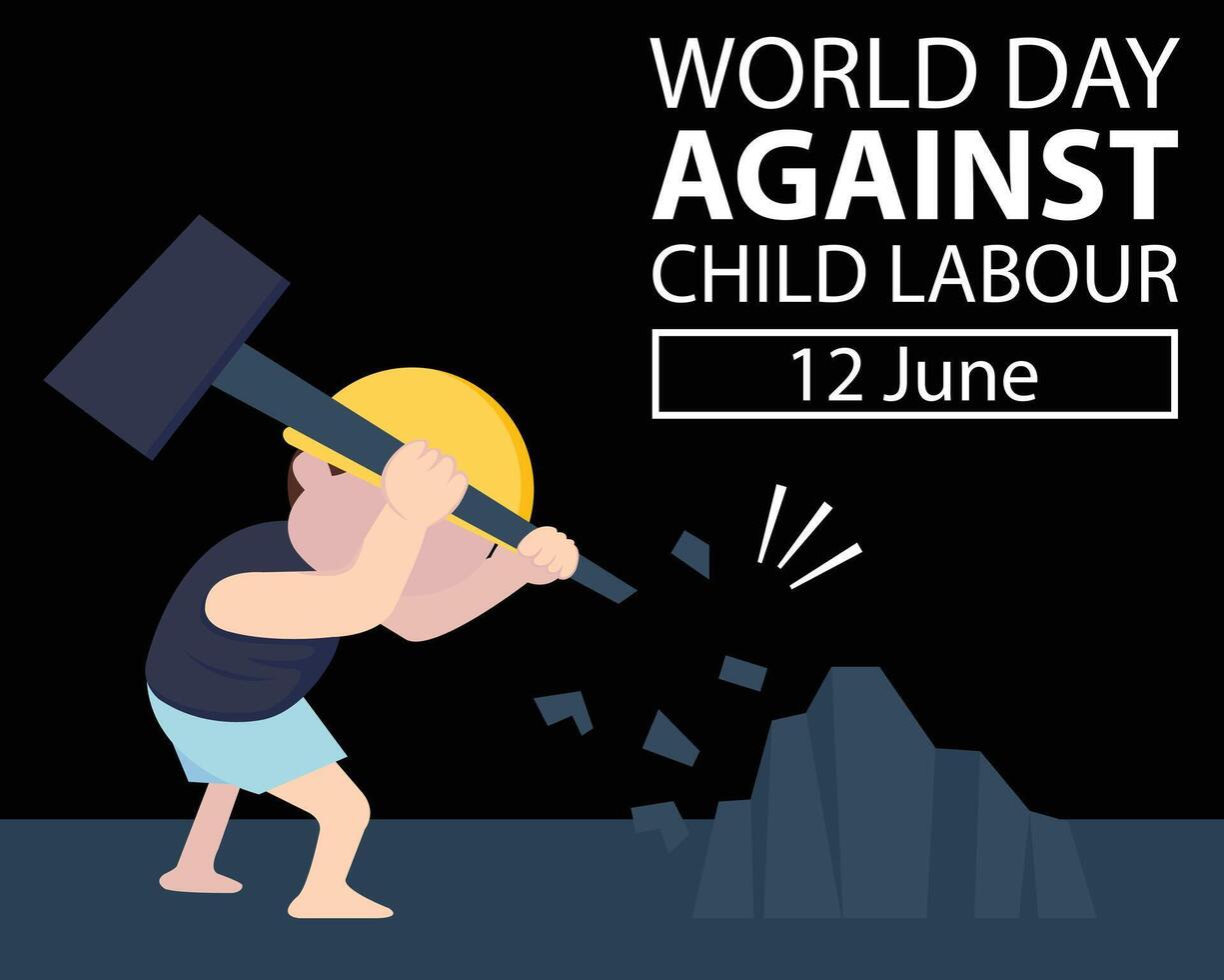 illustration graphic of a child works hitting the material, perfect for international day, world day against child labour, celebrate, greeting card, etc. vector