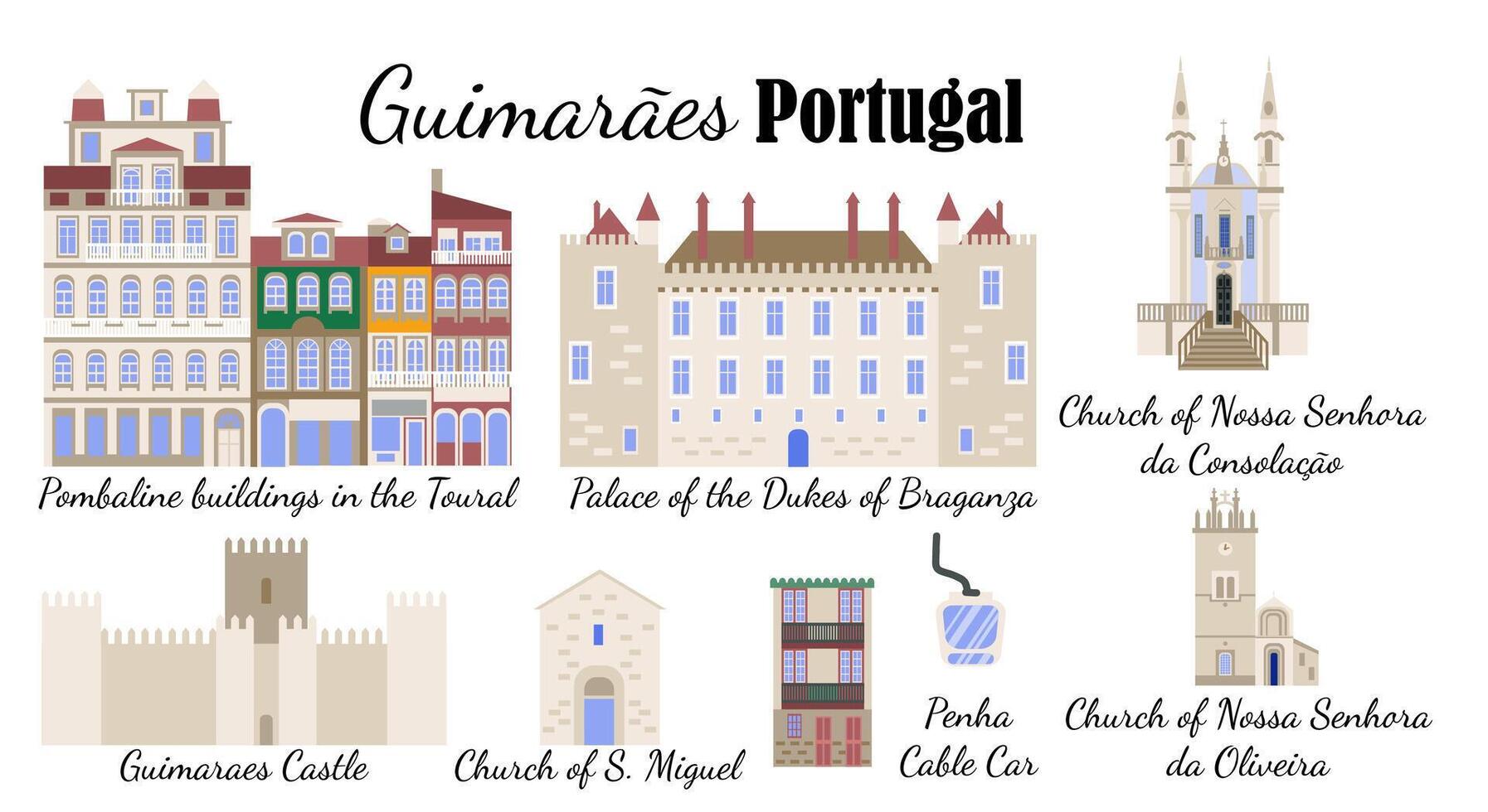 Set of symbols Portugal. flat-style illustration, for banners, souvenir cards, printing vector