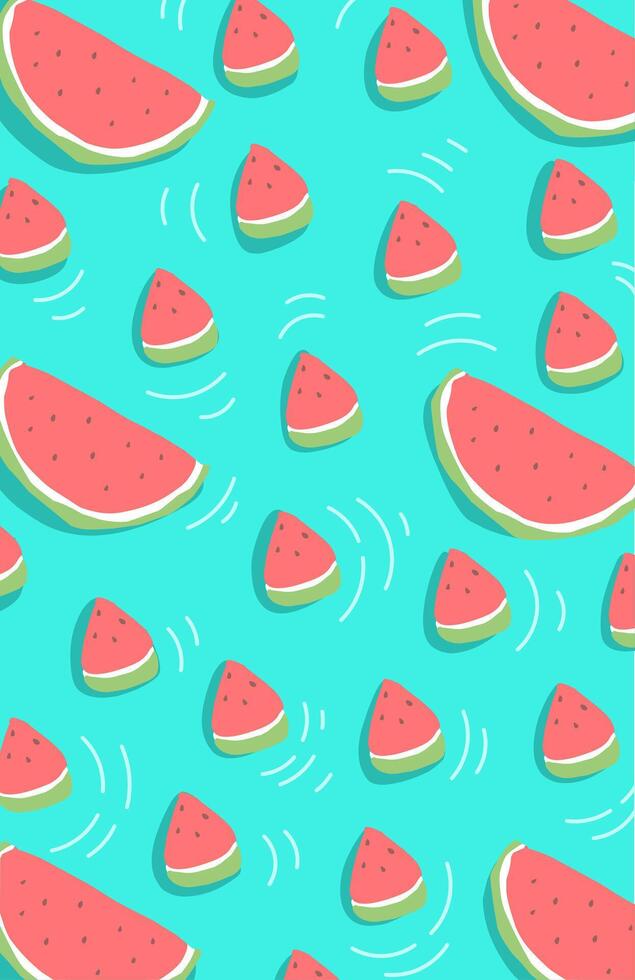 Many Slices of watermelon on a blue background vector