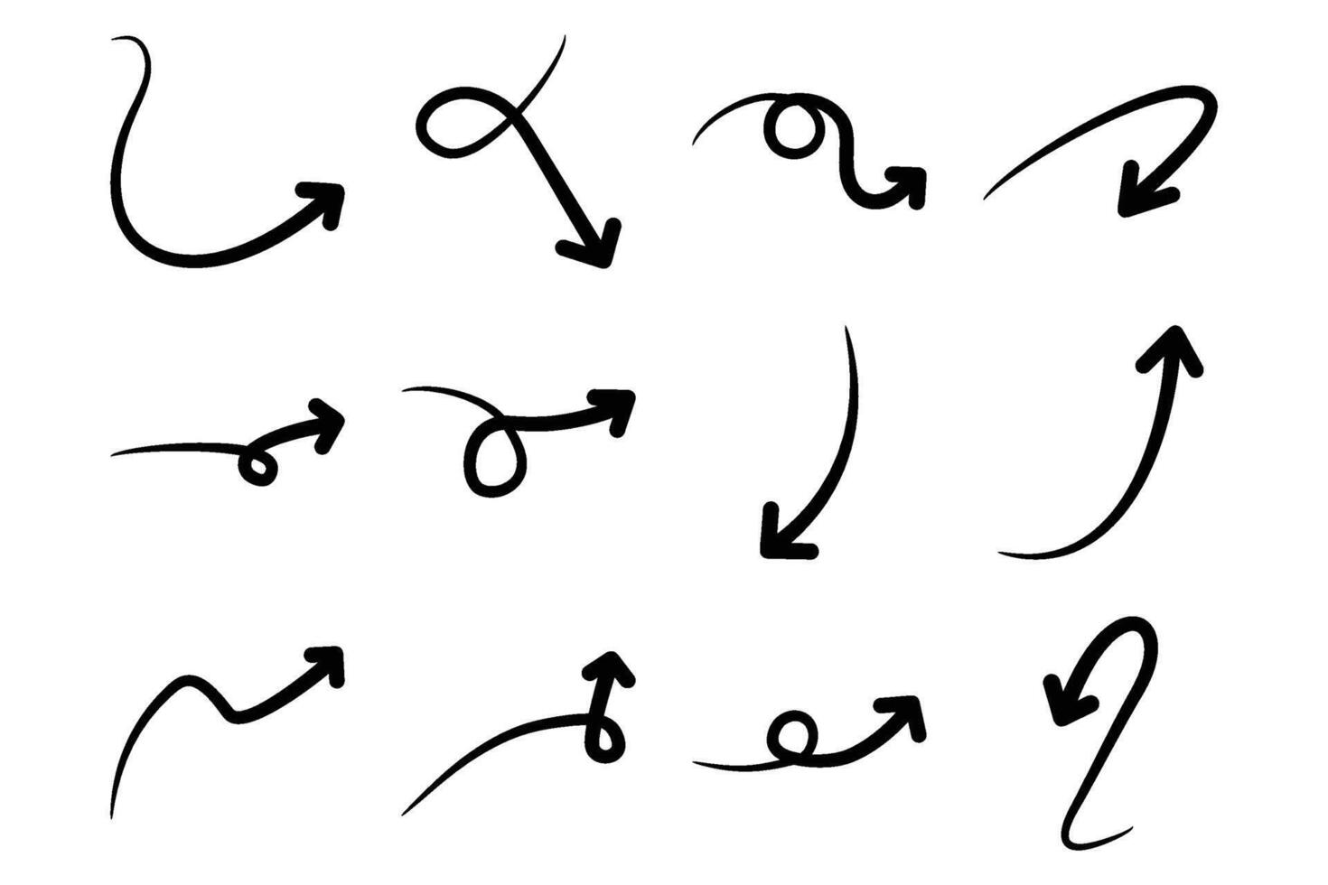 Hand drawn arrow Shape Curved Lines Set. vector