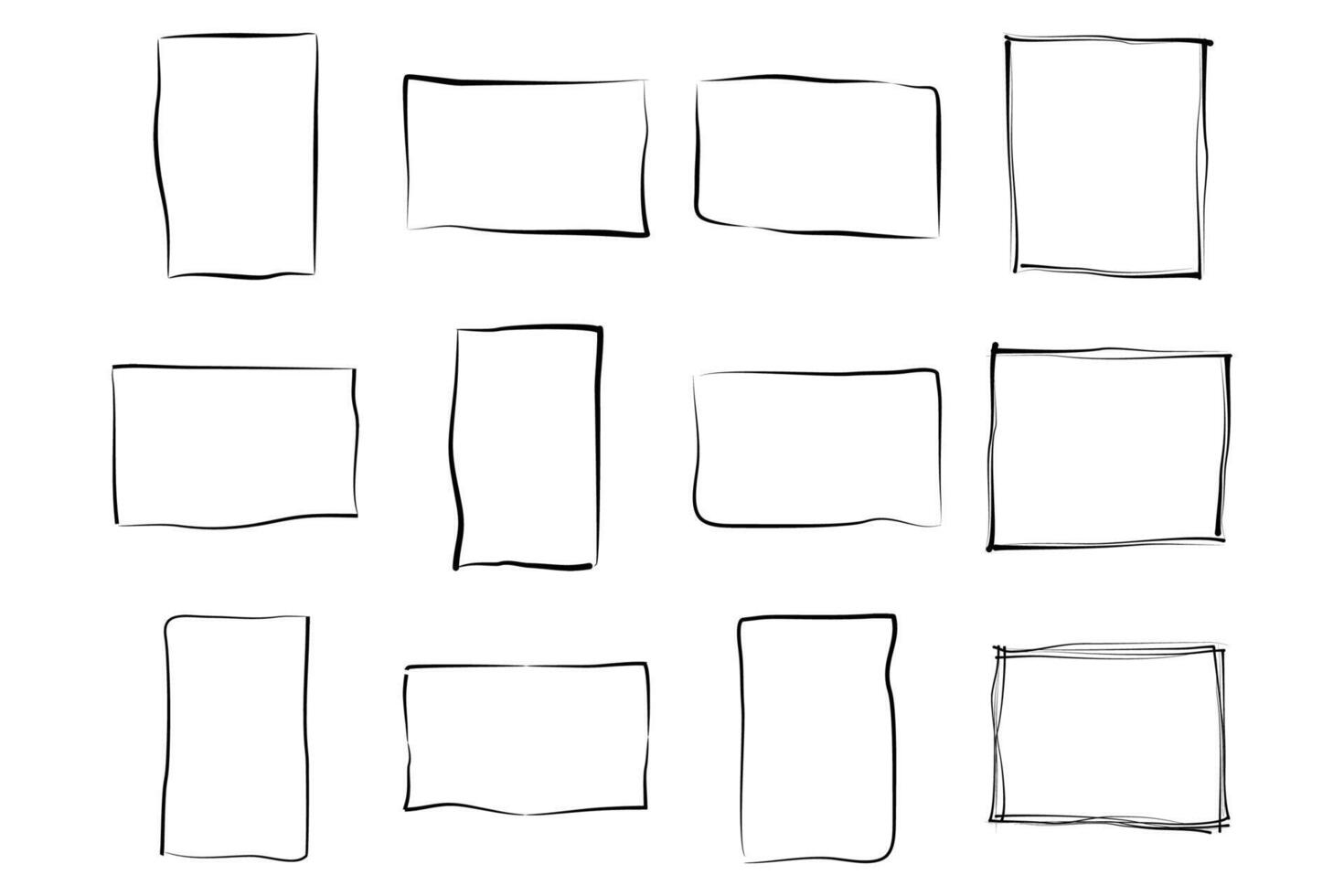 Hand Drawn Frame Square Double Thin Line pictogram symbol visual illustration Set vector