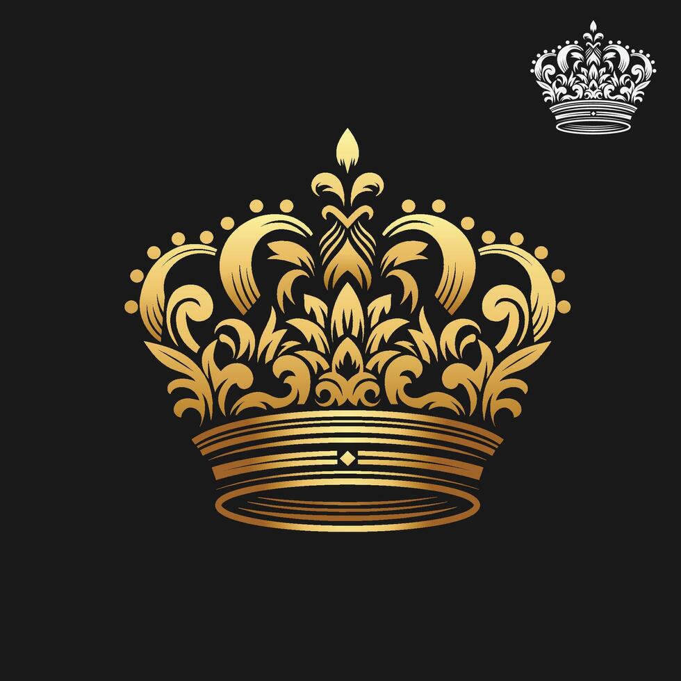 classic golden crown on black background vector