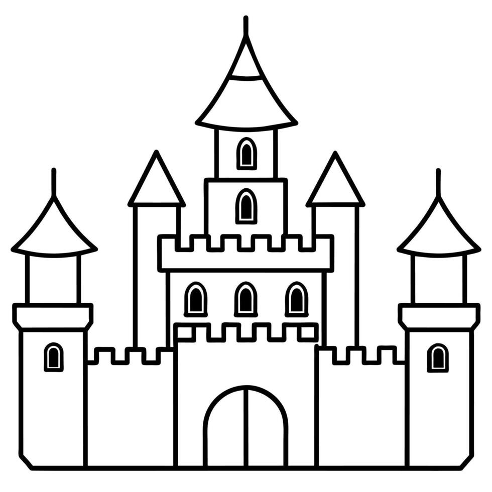 Royal Castle outline coloring book page line art illustration digital drawing vector