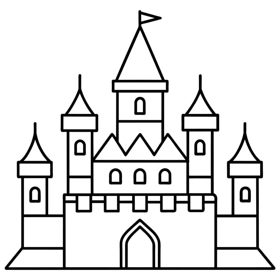 Royal Castle outline coloring book page line art illustration digital drawing vector