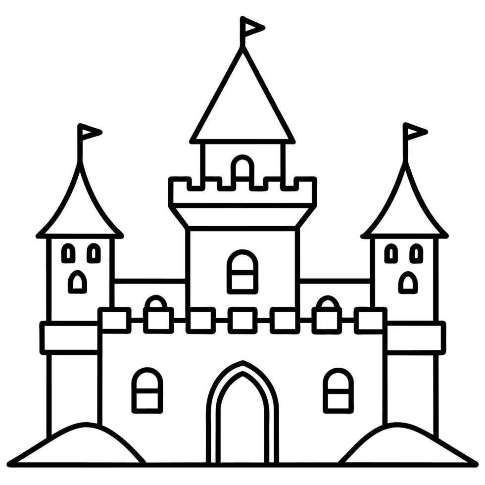 Royal Castle outline coloring book page line art illustration digital drawing vector