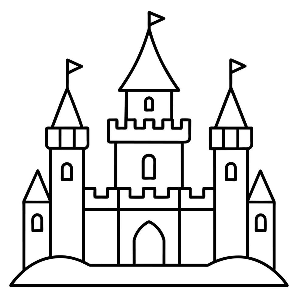 Royal Castle outline coloring book page line art illustration digital drawing vector