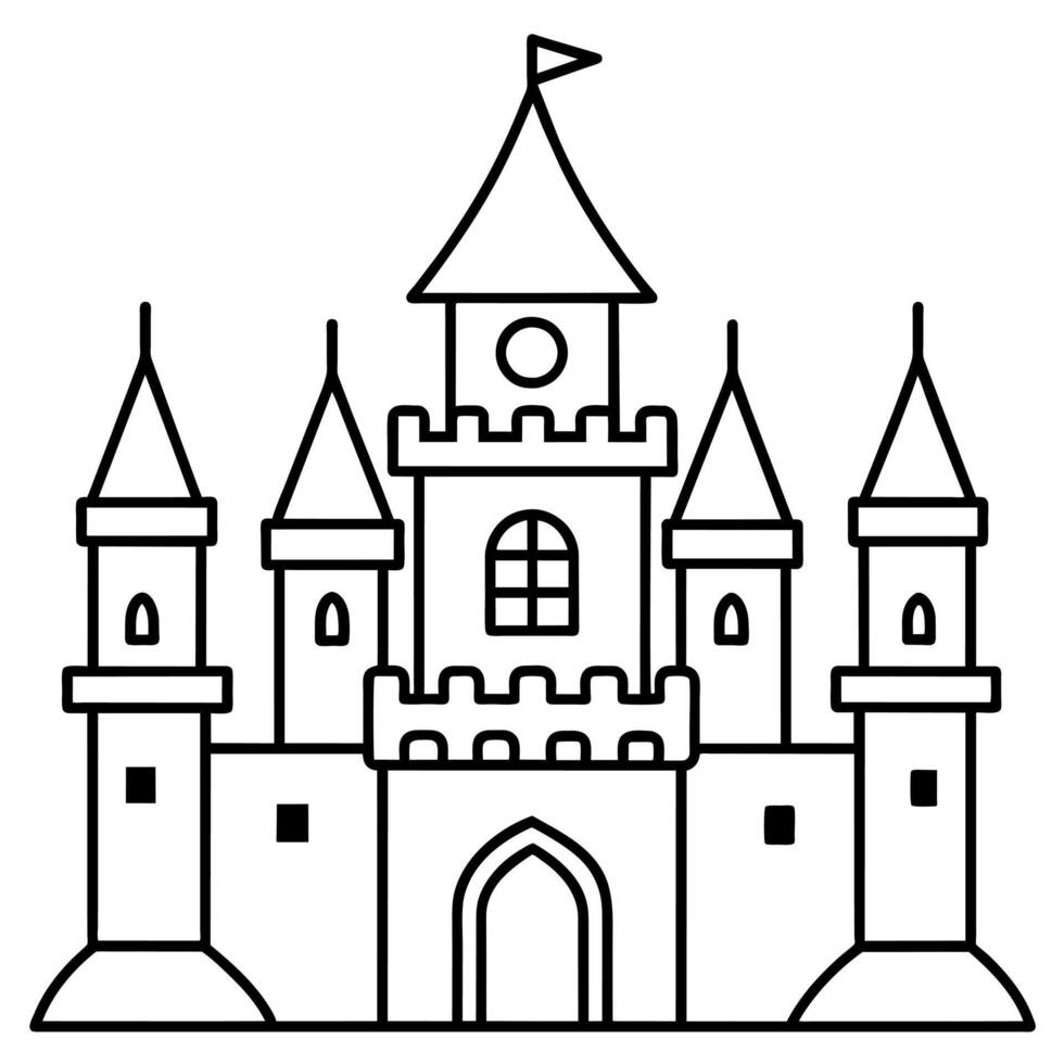 Royal Castle outline coloring book page line art illustration digital drawing vector