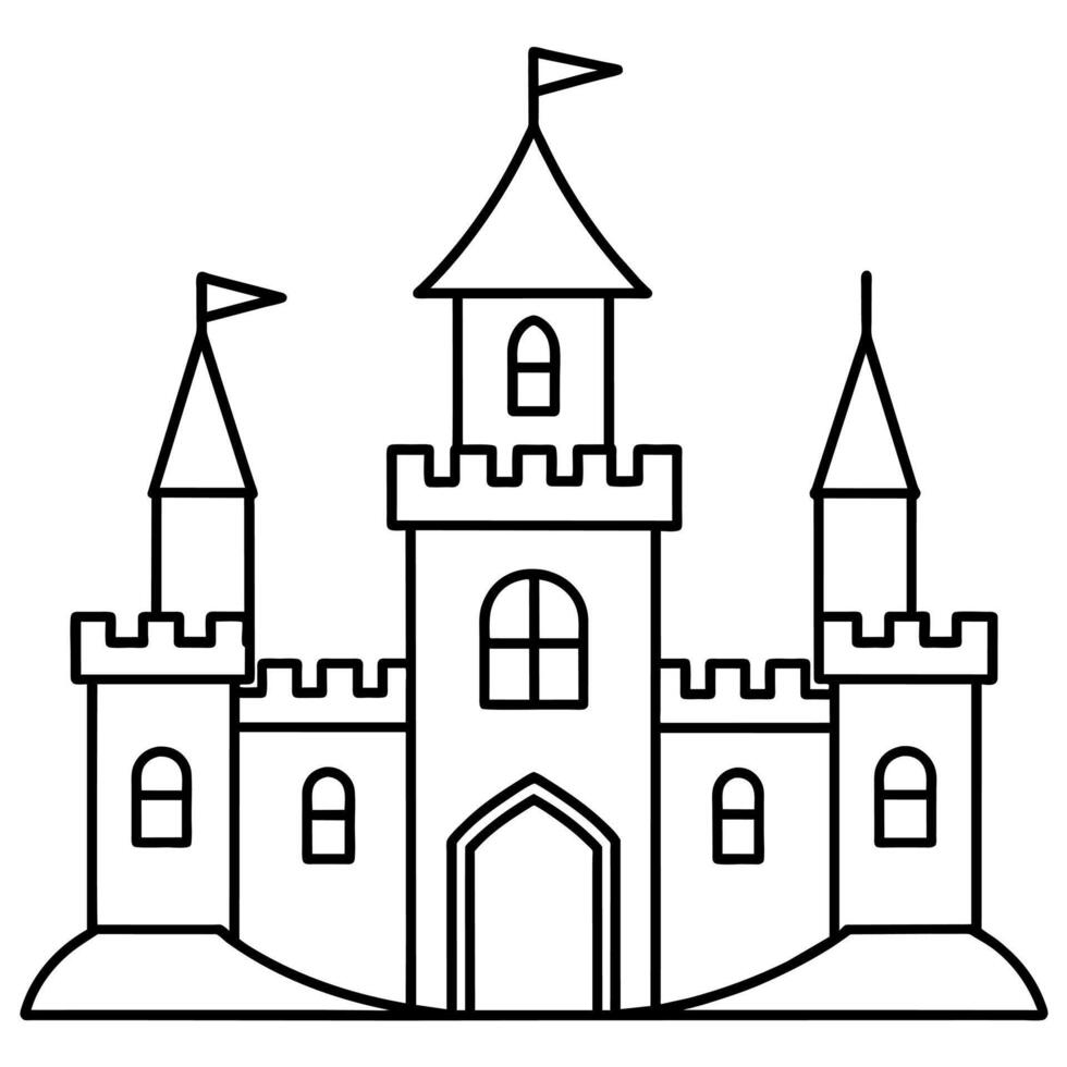 Royal Castle outline coloring book page line art illustration digital drawing vector