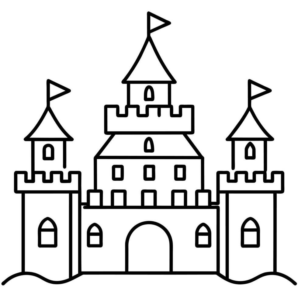Royal Castle outline coloring book page line art illustration digital drawing vector