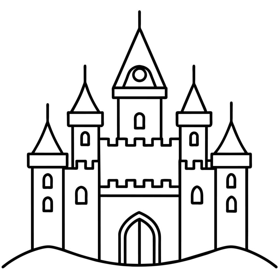 Royal Castle outline coloring book page line art illustration digital drawing vector