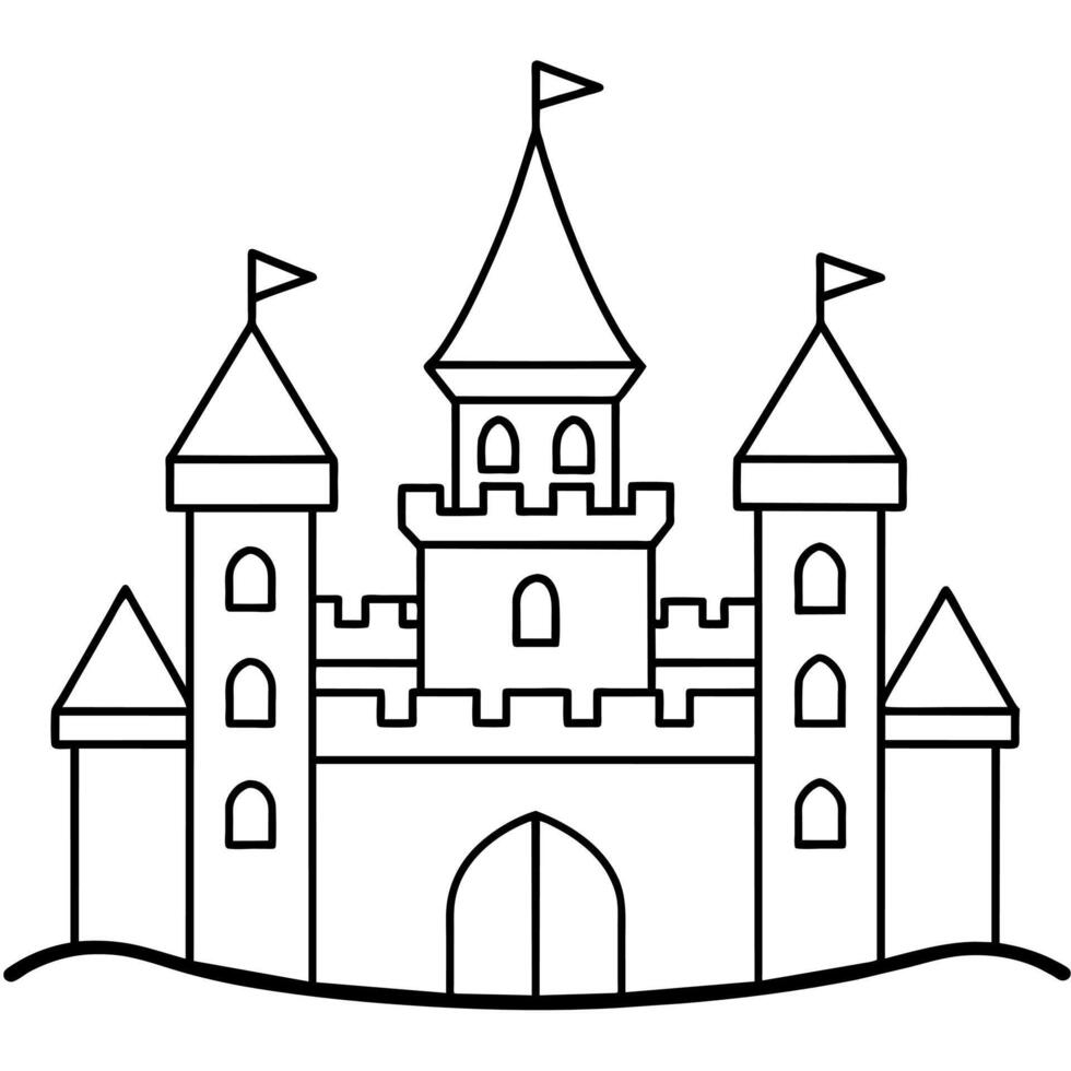 Royal Castle outline coloring book page line art illustration digital drawing vector