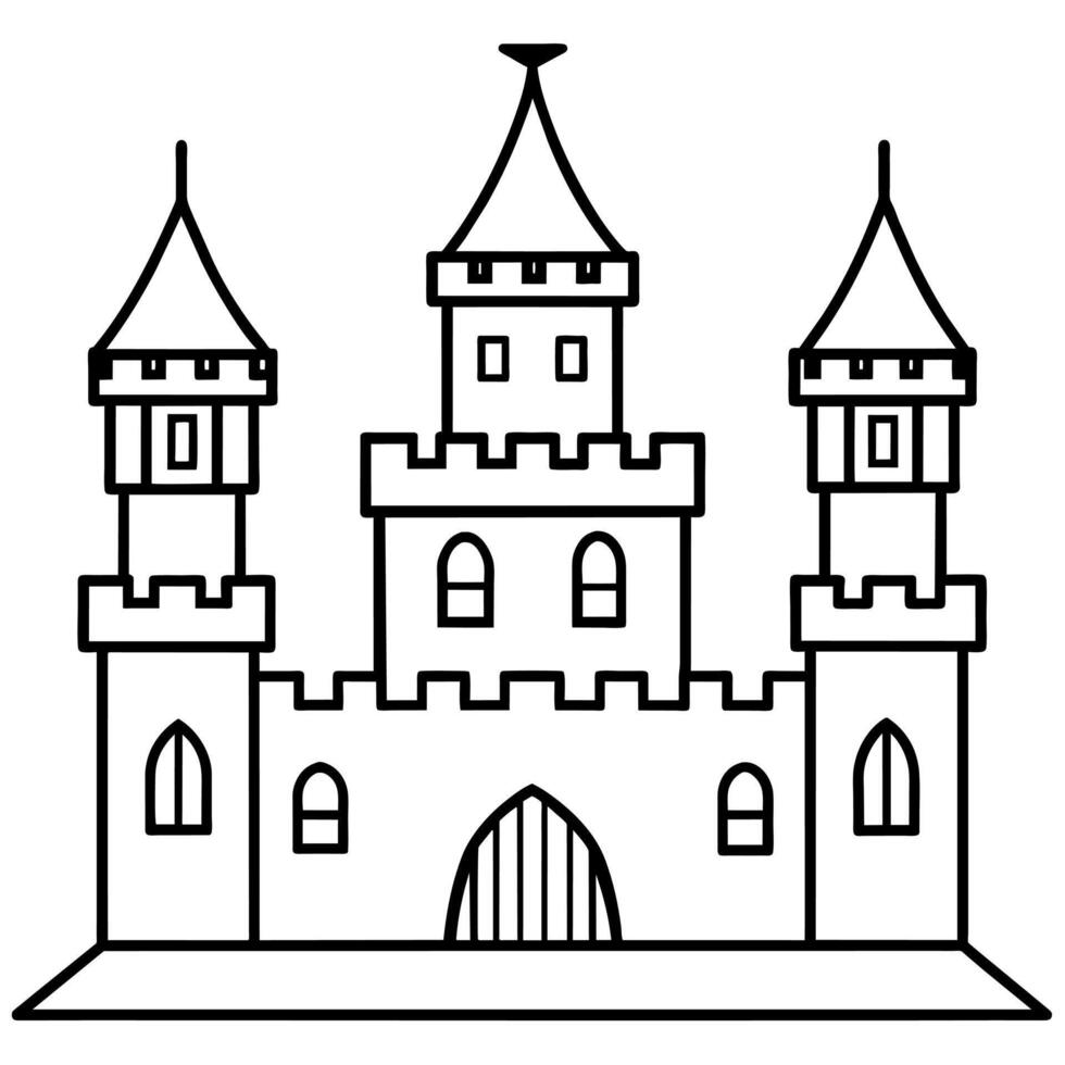 Royal Castle outline coloring book page line art illustration digital drawing vector
