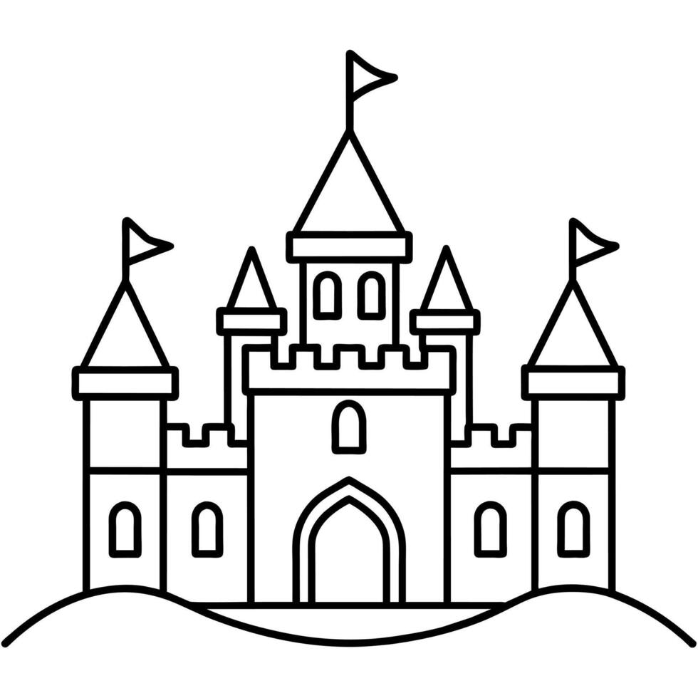 Royal Castle outline coloring book page line art illustration digital drawing vector
