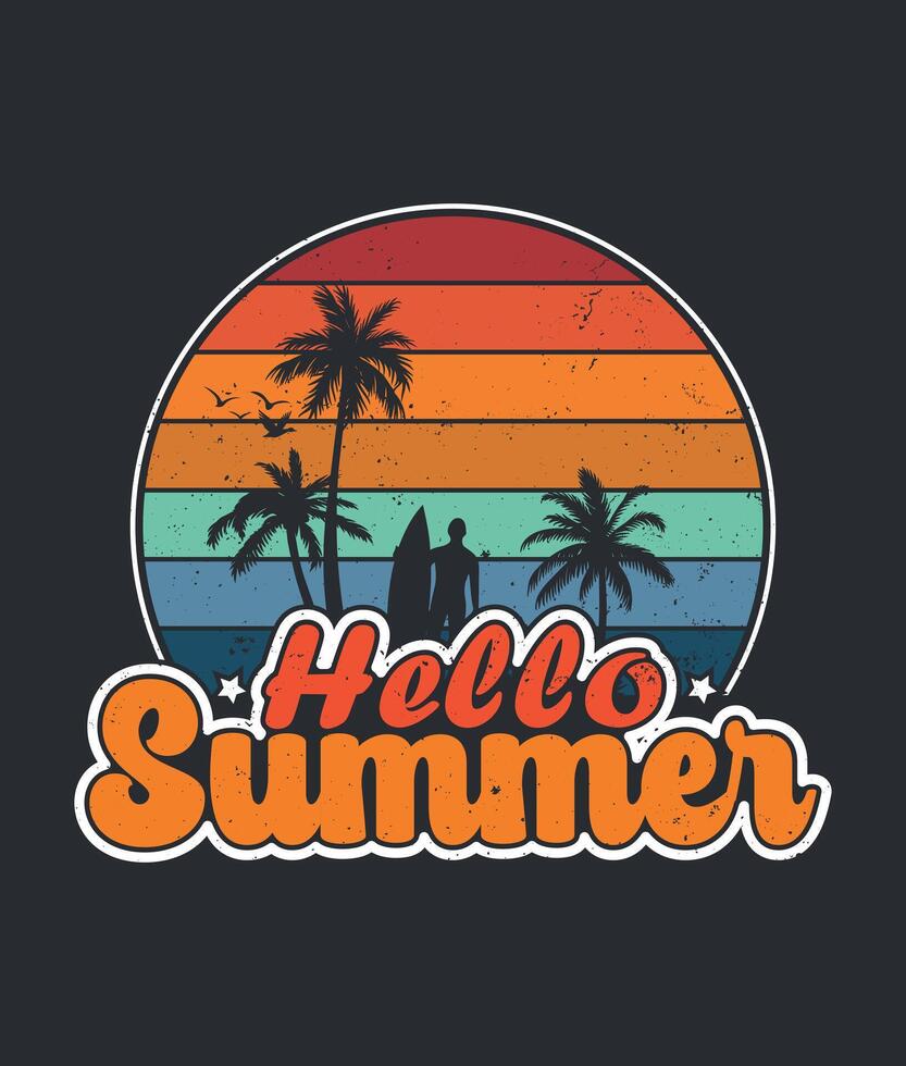 Hola verano retro Clásico t camisa diseño vector