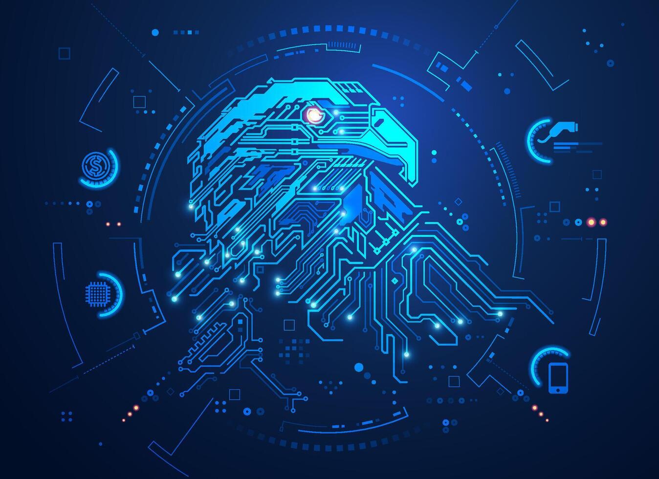 concept of USA technology advancement, Graphic of eagle combined with electronic pattern vector